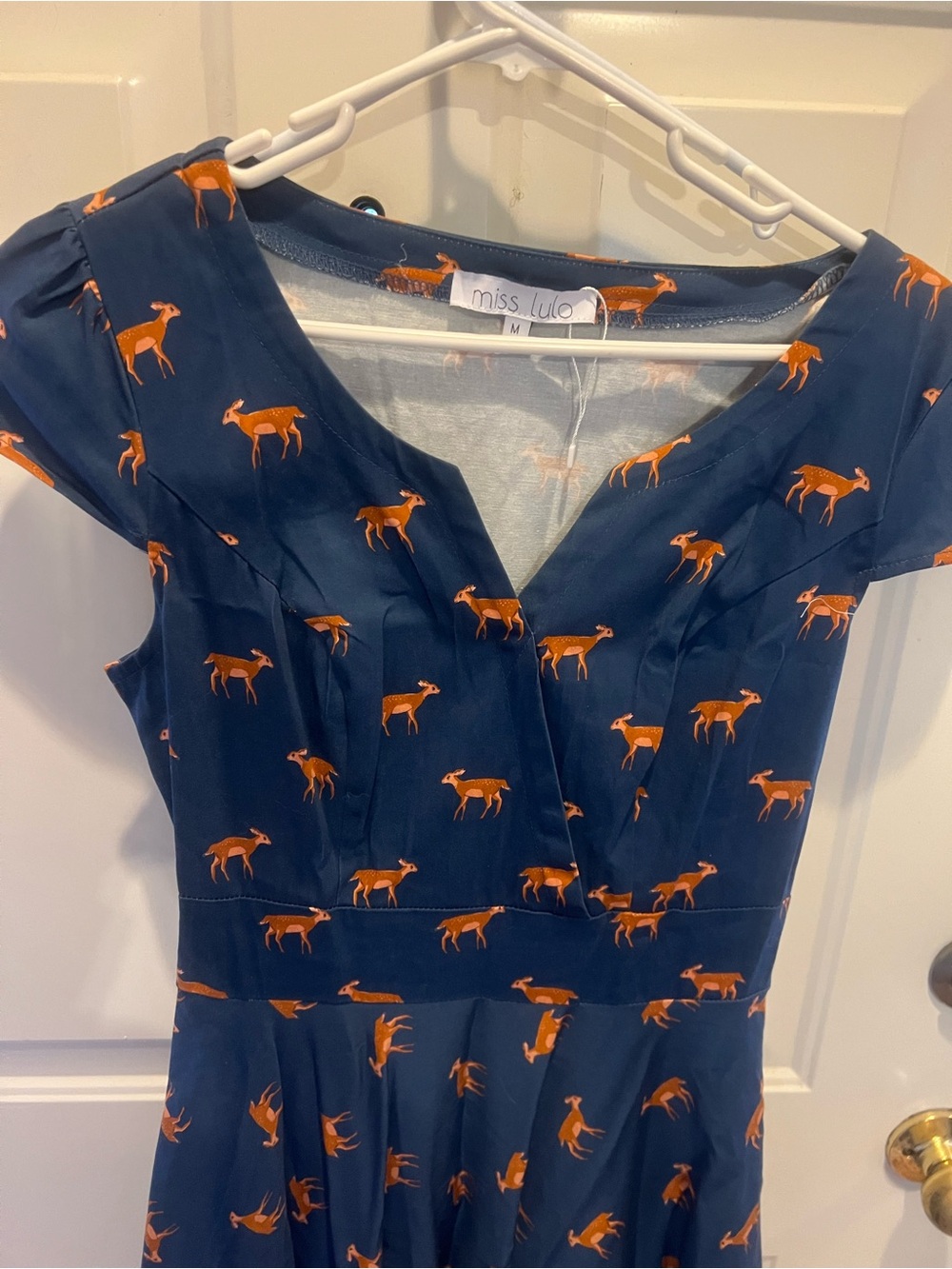 Miss Lulo Navy Dress with Deer Print